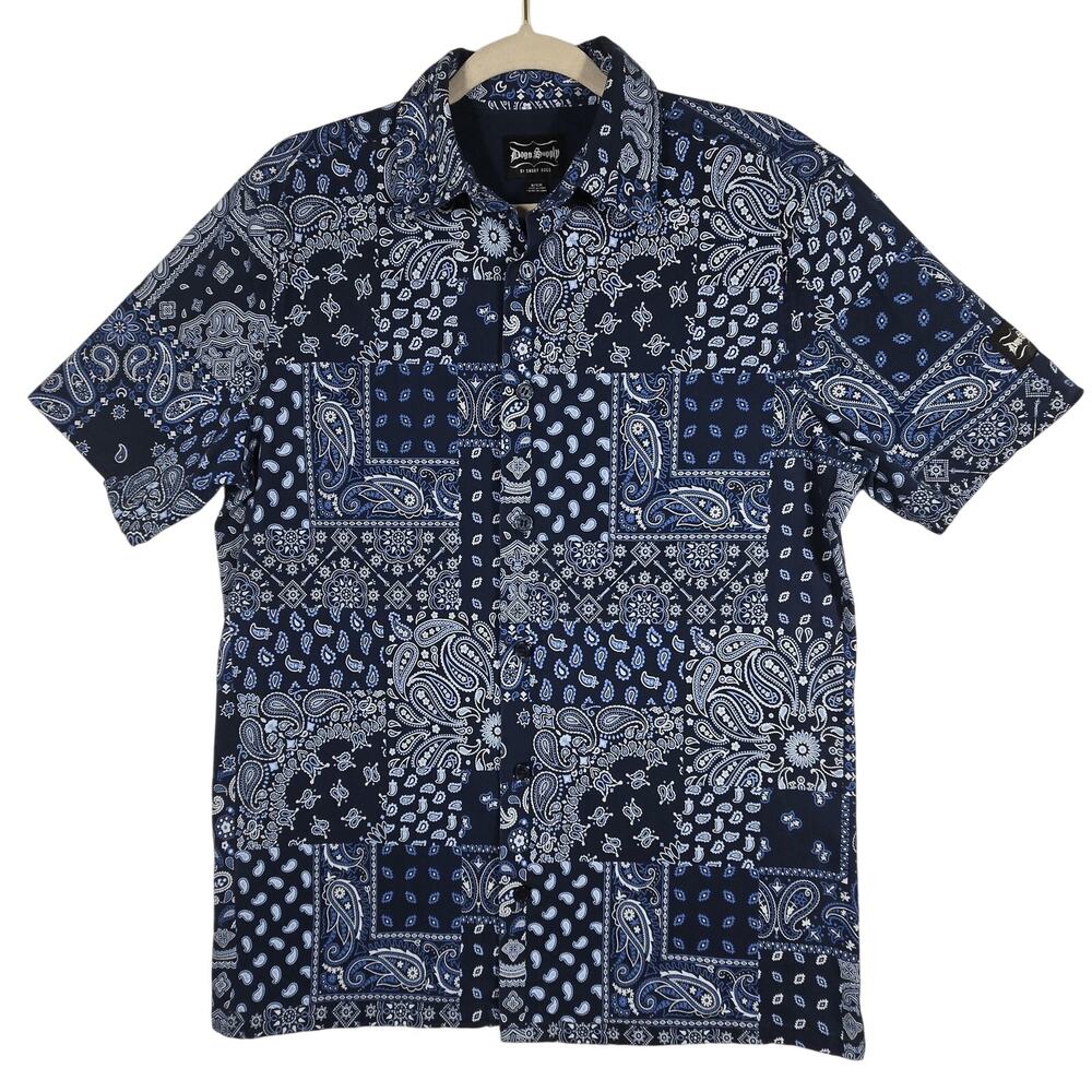 Dogg Supply Snoop Dogg Shirt Mens Small‎ Blue Bandana Patchwork Short Sleeve